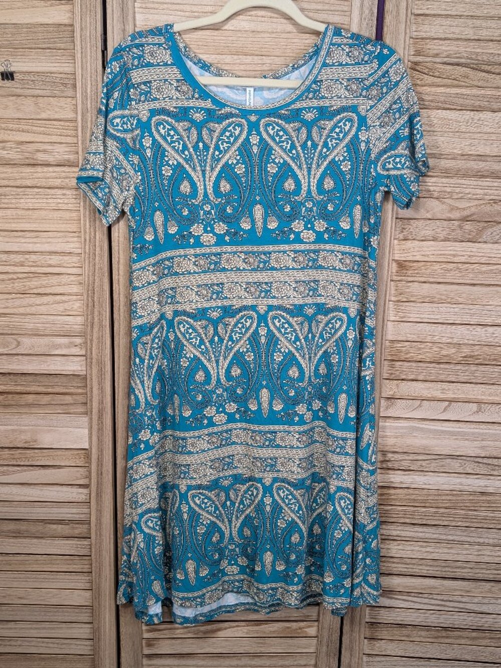 Popyoung Teal Turquois Paisley Swing Dress with Cream Accents Size Large NWT